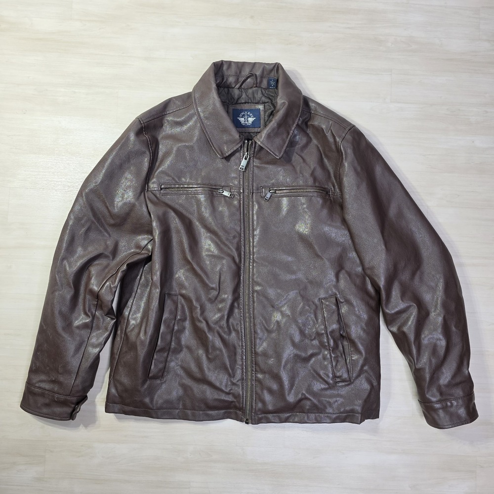 Dockers Mens James Faux Leather Jacket Brown Size Large